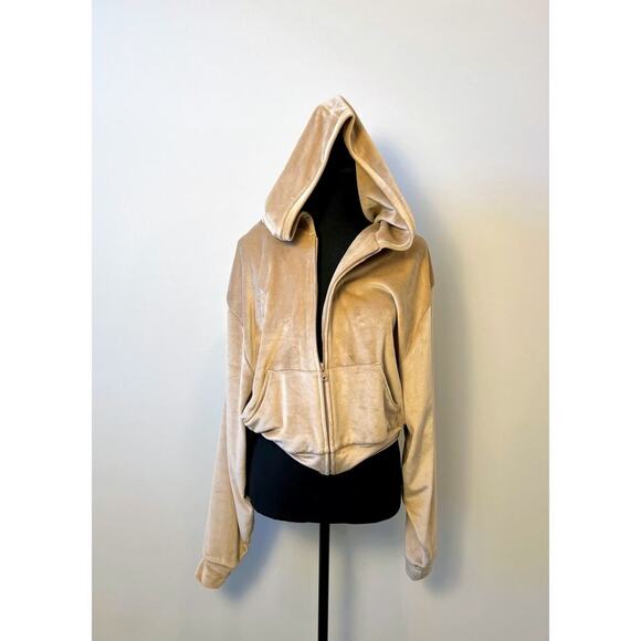Skims Velour Cropped Zip Up Hoodie in Tan Fawn Sand Size XL...